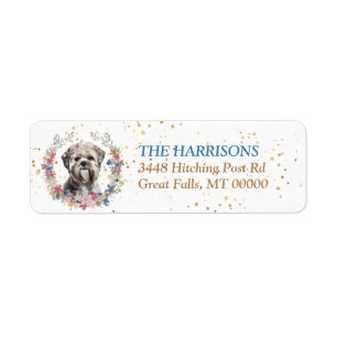 Étiquette Lhasa Apso Dog Fleurs de printemps Wreath