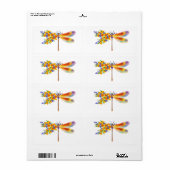 Étiquette libellule de fleurs jaunes (Feuille entière)