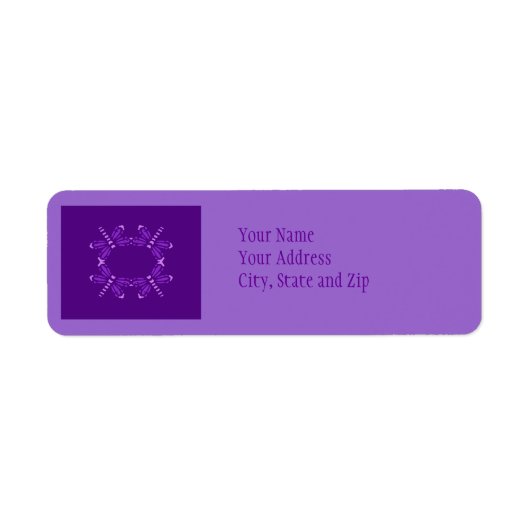 Étiquette libellules en violet sur noir (Devant)