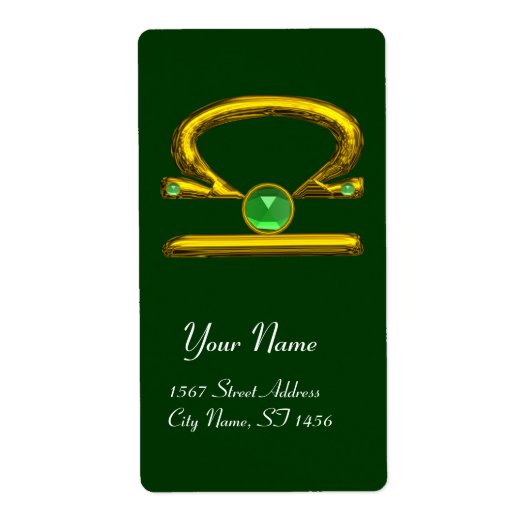 Étiquette LIBRA ZODIAC ANNIVERSAIRE Vert Émeraude Or (Devant)