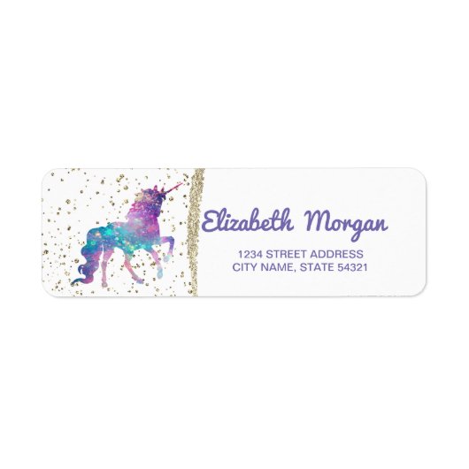 Étiquette Licorne Magique, Confettis Dorés (Devant)