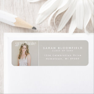 Étiquette Light Beige Graduation Photo Adresse de retour