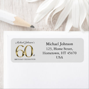 Étiquette Light Grey 60th Birthday Gold Texte Adresse de ret