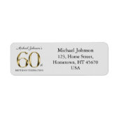 Étiquette Light Grey 60th Birthday Gold Texte Adresse de ret (Devant)