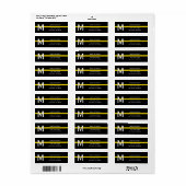 Étiquette Ligne jaune mince Nom monogramme Adresse de retour (Feuille entière)