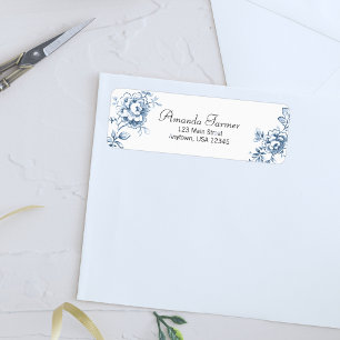 Étiquette Ligne Vintage bleue - Roses tirés