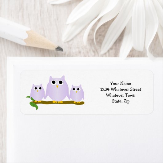 Étiquette Lilac Owls Design Return Address (En situation)