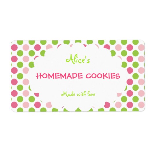 Étiquette Lime&Pink Polka Dot Cookies personnalisés faits ma (Devant)