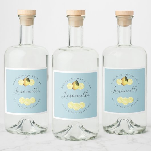 Étiquette Limoncello bleu-brillant sur mesure (Bouteilles)