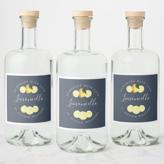 Étiquette Limoncello bleu foncé sur mesure (Bouteilles)