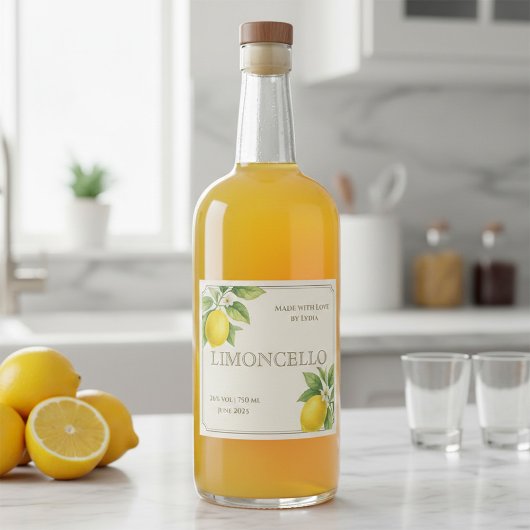 Étiquette Limoncello personnalisé avec citrons aqu