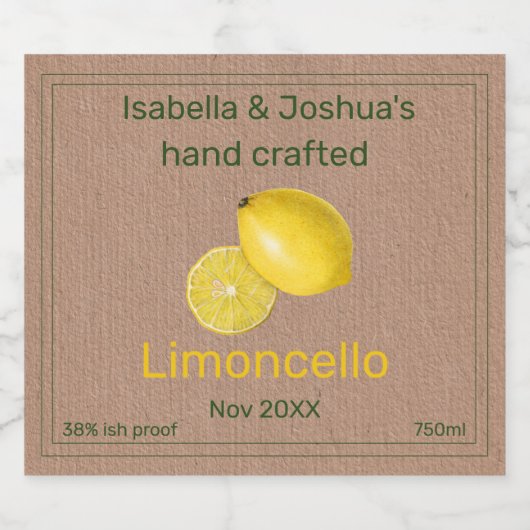 Étiquette Limoncello sur papier couleur Kraft (Étiquettes simples)