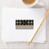 Étiquette Lin rustique Bison noir Plaid en vichy Monogramme (En situation)