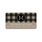 Étiquette Lin rustique Bison noir Plaid en vichy Monogramme (Devant)