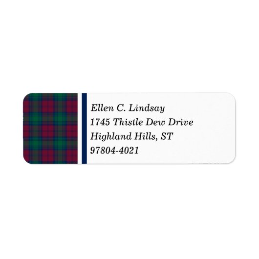 Étiquette Lindsay Clan Maroon, Green et Blue Tartan (Devant)