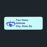 Étiquette Lion bleu Menorah<br><div class="desc">Doté d'une menorah Chanukkah sur le thème du lion avec les huit bougies et le shamash brûler. Chanukkah est le "Festival des lumières" du milieu de l'hiver.</div>