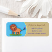 Étiquette Lion drôle, heureux avec dessin animé de papillon (En situation)