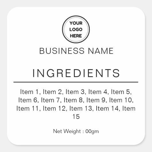 Étiquette Liste d'Ingrédients Moderne Blanche avec (Devant)