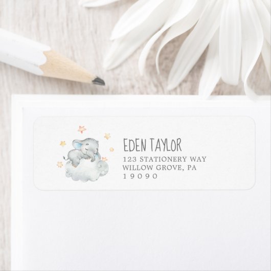 Étiquette Little Elephant Boy Baby shower Adresse de retour (En situation)