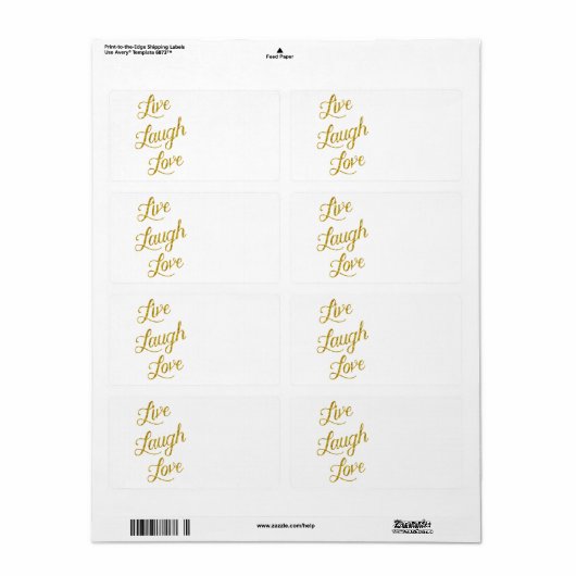 Étiquette Live Laugh Love Gold Faux Parties scintillant Séqu (Feuille entière)