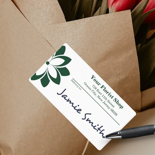 Étiquette Livraison de l'espace vert et blanc fleuriste et d