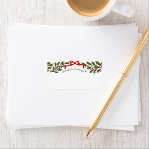 Étiquette Livraison de Noël à Red Bow et Holly Garland