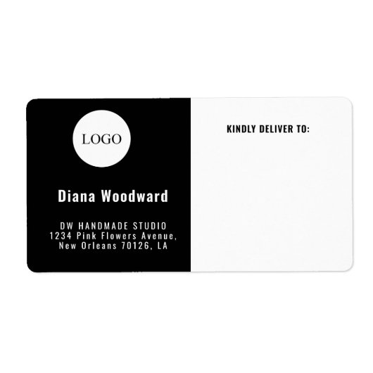 Étiquette Livraison moderne en noir et blanc (Devant)