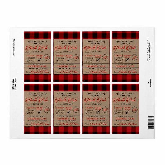 Étiquette Livraison spéciale de Père Noël Christmas Cadeaux  (Feuille entière)