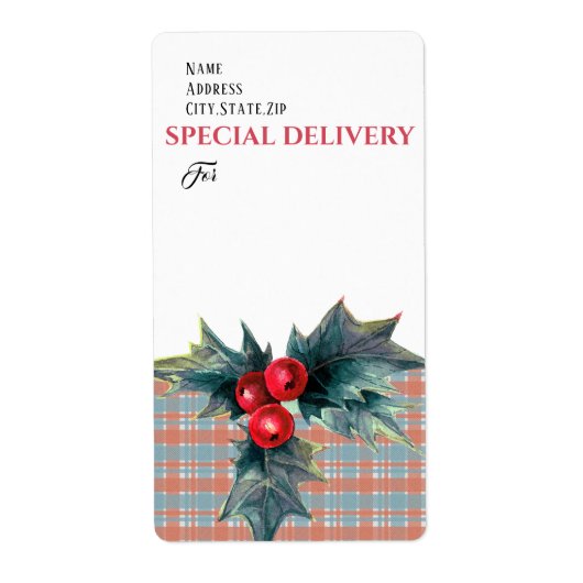 Étiquette LIVRAISON SPÉCIALE, Noël Holly Sprig avec Berrie (Devant)