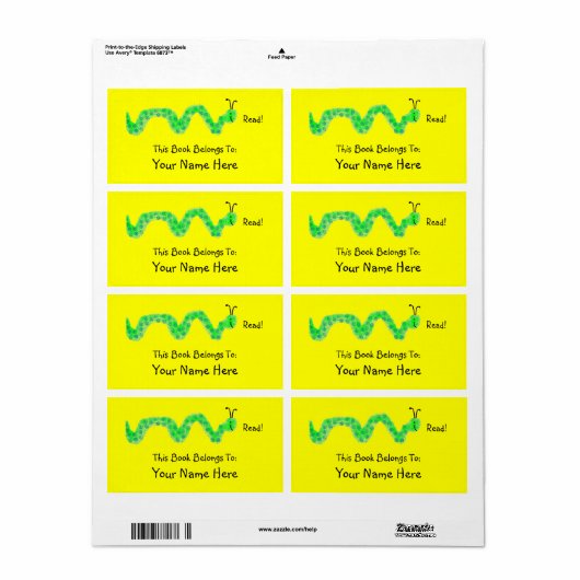 Étiquette Livre Worm, Plaque (Feuille entière)