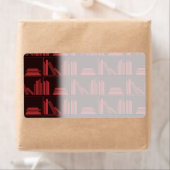 Étiquette Livres sur Shelf. Rouge foncé. (En situation)