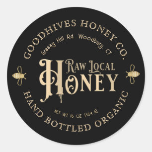Étiquette local cru avec abeilles en noir