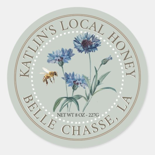 Étiquette local de miel avec aster bleu et abeille (Devant)