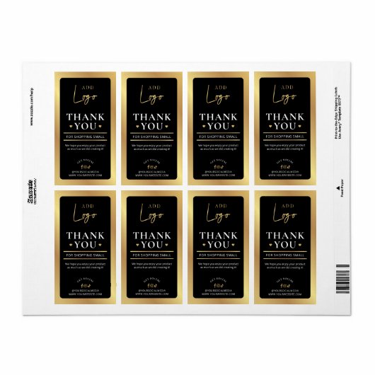 Étiquette Logo Black & Gold Merci de commande (Feuille entière)