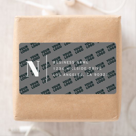 Étiquette Logo Carrelé Design moderne gris blanc Adresse de  (En situation)