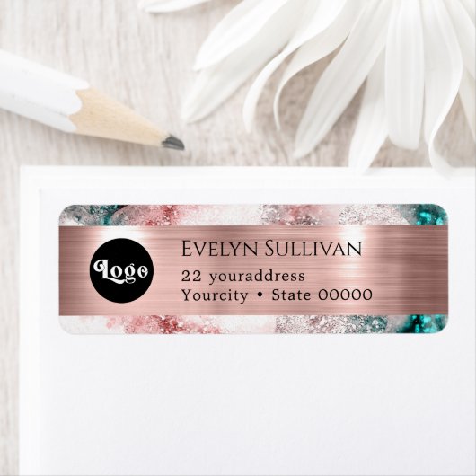 Étiquette Logo d'aquarelle rose turquoise (En situation)