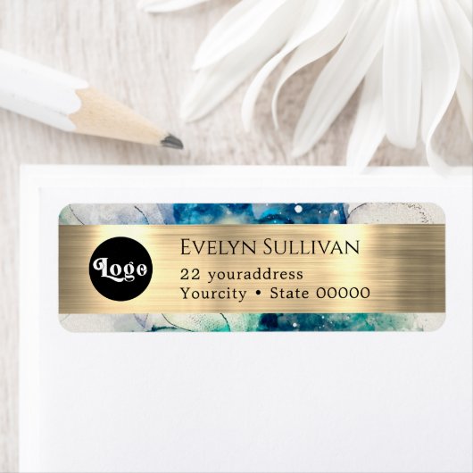 Étiquette Logo d'aquarelle turquoise bleu (En situation)