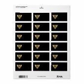 Étiquette Logo Faux Gold Foil Bee Polygonal sur Noir (Feuille entière)