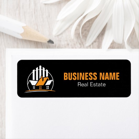 Étiquette Logo immobilier professionnel orange blanc (En situation)