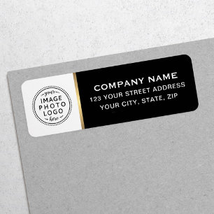 Étiquette Logo noir blanc faux or de bordure adresse de reto