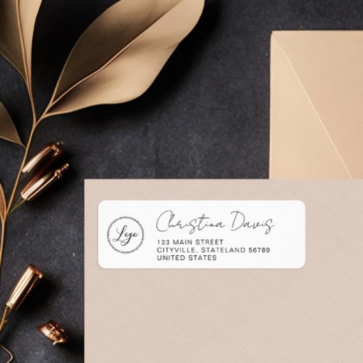 Étiquette Logo Nom manuscrit Noir Blanc Adresse de retour