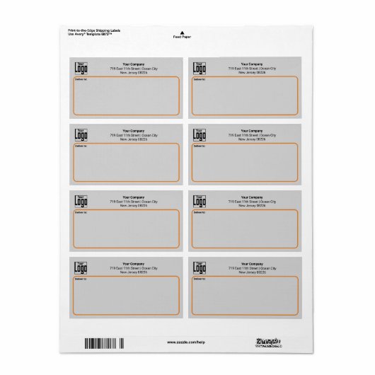 Étiquette Logo personnalisé gris noir orange Adresse profess (Feuille entière)