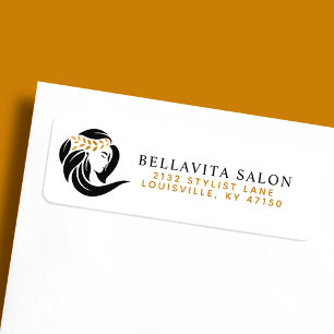 Étiquette Logo simple de salon de coiffure noir et or avec a