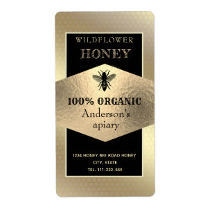 Étiquette logo vintage or rustique queen bee miel pot