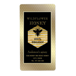 Étiquette logo vintage or rustique queen bee miel pot