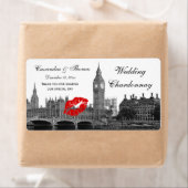 Étiquette Londres Angleterre Skyline Kiss #1 BW H Wine Étiqu (En situation)