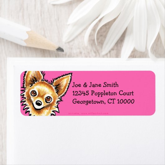 Étiquette Long Haired Chihuahua Hot Rose (En situation)