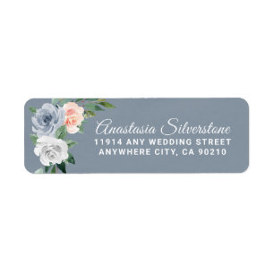 Étiquette L'or bleu poussiéreux rougissent mariage floral de