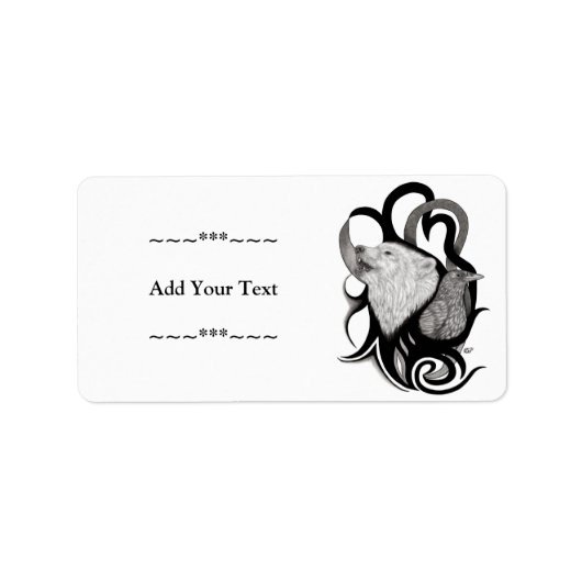 Étiquette Loup blanc avec art tribal coréen (Devant)