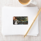 Étiquette Loup d'hiver avec carte de Noël Floral (En situation)